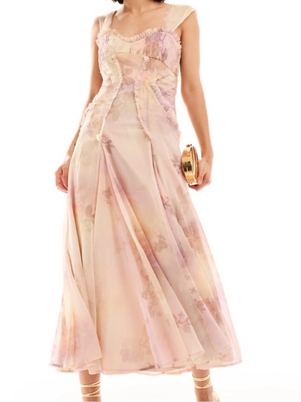 ASOS DESIGN Gathered Corset Floral Midi Dress